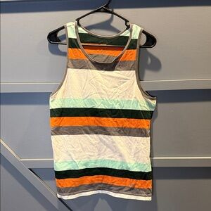 Levi's Men's Tank Top with Orange, Green, and Gray Stripes